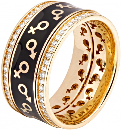 Кольцо с бриллиантами, эмалью из желтого золота 750 пробы (арт. 421369)