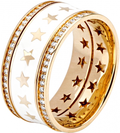 Кольцо Звезды с бриллиантами, эмалью из желтого золота 750 пробы (арт. 421371)