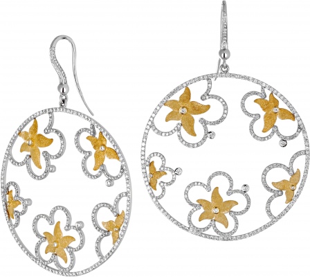 Серьги Цветы с бриллиантами из комбинированного золота 750 пробы (арт. 421793)