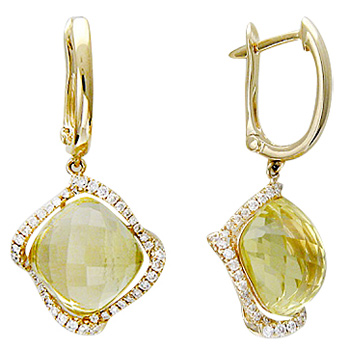 Серьги с бриллиантами, цитринами из желтого золота (арт. 422168)