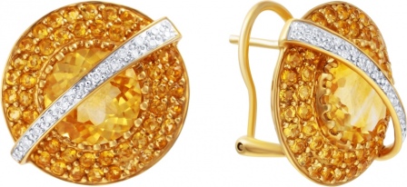 Серьги с бриллиантами, цитринами из желтого золота (арт. 730288)