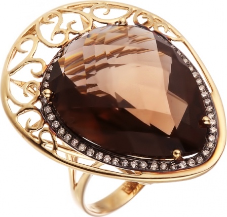 Кольцо с бриллиантами, раухтопазом из желтого золота (арт. 731615)