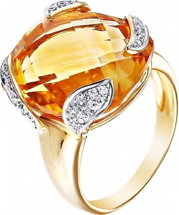 Кольцо с бриллиантами, цитрином из желтого золота (арт. 732434)