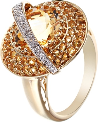 Кольцо с бриллиантами, цитрином из желтого золота (арт. 733216)
