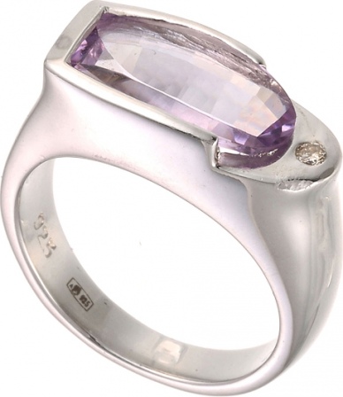 Кольцо с бриллиантом, аметистом из серебра (арт. 736366)