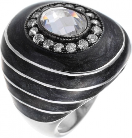 Кольцо с фианитами, вставкой из эмали из серебра (арт. 736427)