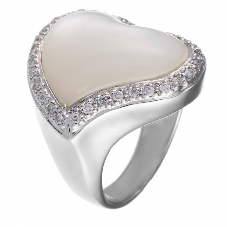 Кольцо Сердце с бриллиантами, перидотом из белого золота (арт. 736960)