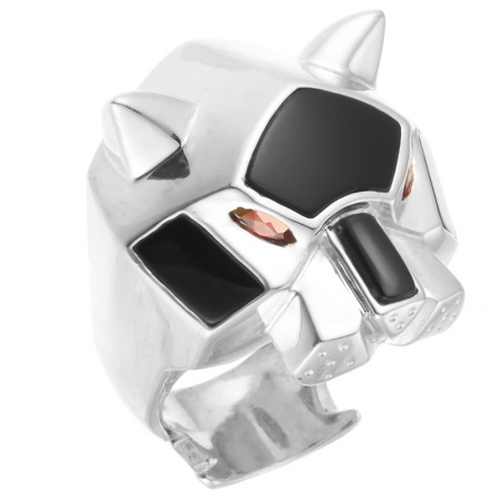 Кольцо Кошка с гранатами, ониксами из серебра (арт. 738067)