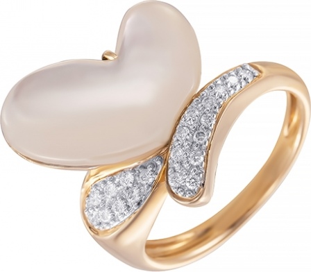 Кольцо Сердце с бриллиантами, перламутром из желтого золота (арт. 738448)