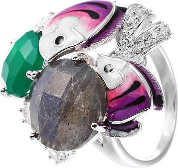 Кольцо с россыпью цветных камней из серебра (арт. 742854)