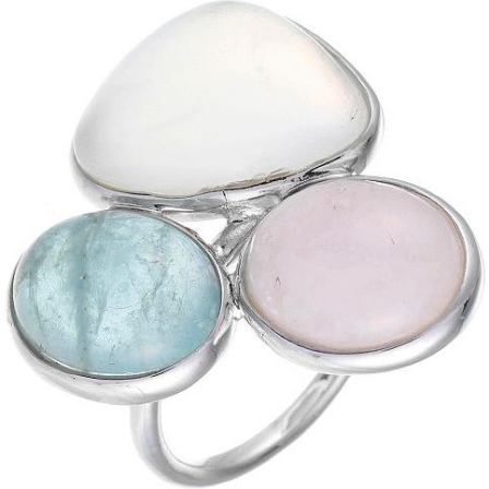 Кольцо с аквамарином, лунным камнем и кварцем из серебра (арт. 743419)