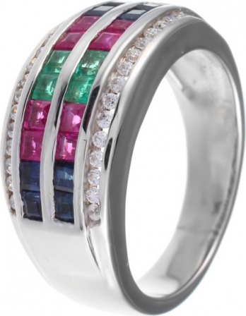 Кольцо с россыпью цветных и драгоценных камней из серебра (арт. 744018)