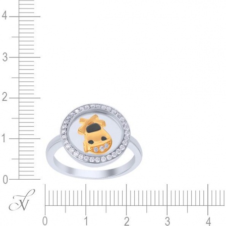 Кольцо с стеклом и фианитами из серебра с позолотой (арт. 746343)