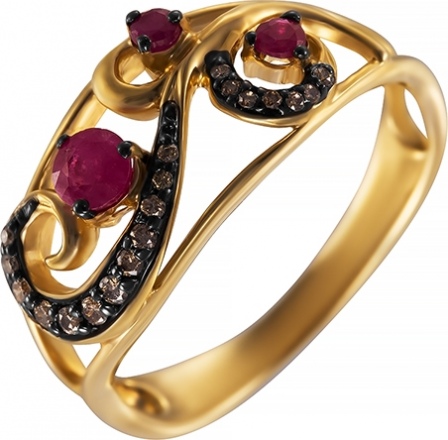 Кольцо с рубинами и бриллиантами из жёлтого золота (арт. 747466)