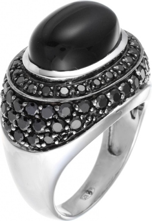 Кольцо с ониксом и фианитами из серебра (арт. 749217)