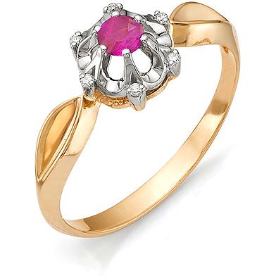 Кольцо Цветок с рубином, бриллиантами из красного золота (арт. 810946)