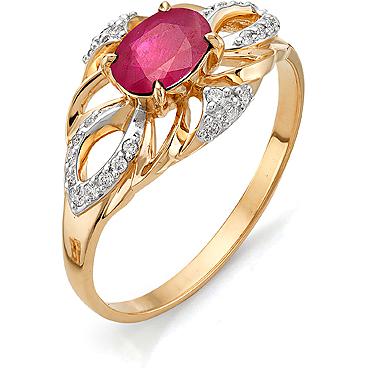Кольцо с рубином, бриллиантами из красного золота (арт. 811356)