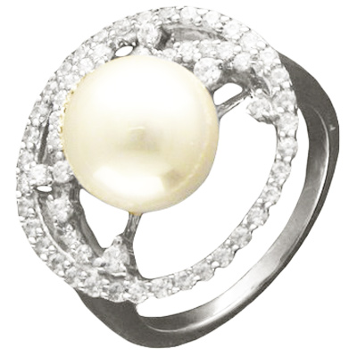 Кольцо с жемчугом и фианитами из серебра (арт. 821971)