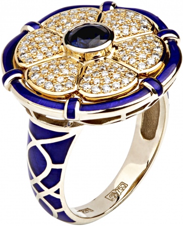 Кольцо с бриллиантами, сапфиром, вставкой из эмали из комбинированного 750 (арт. 823560)