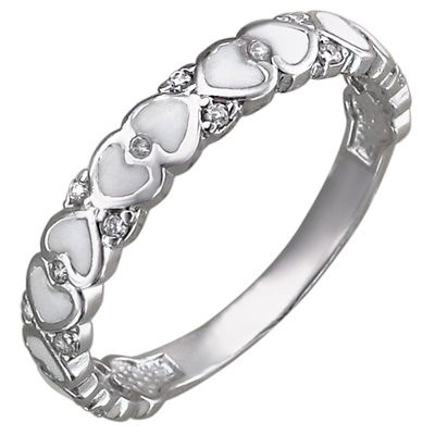 Кольцо Сердечки с фианитами, вставкой из эмали из серебра (арт. 826005)