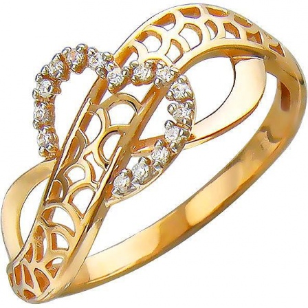 Кольцо Сердце с фианитами из красного золота (арт. 832004)