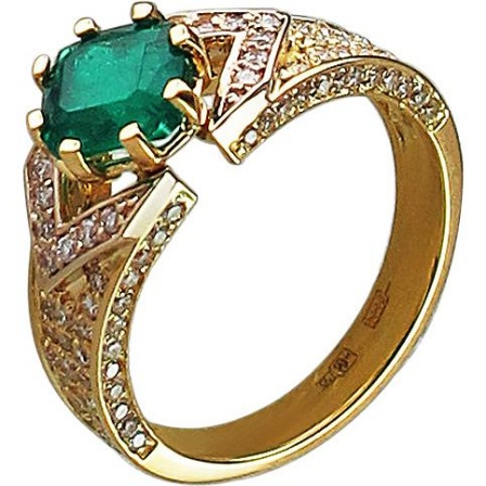 Кольцо с бриллиантами, изумрудом из комбинированного золота 750 пробы (арт. 832327)