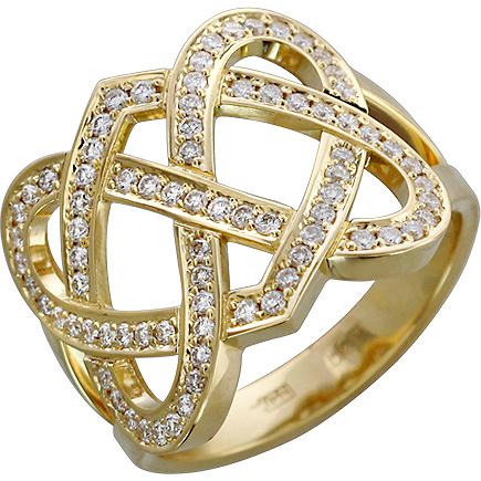 Кольцо узелок с бриллиантами из желтого золота 750 пробы (арт. 835026)
