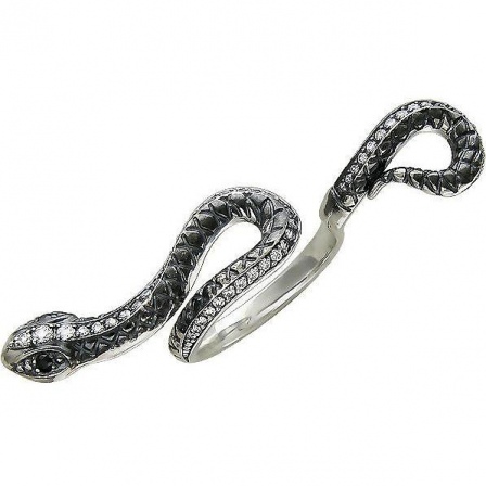 Кольцо Змейка безразмерное с 53 фианитами из серебра (арт. 835464)