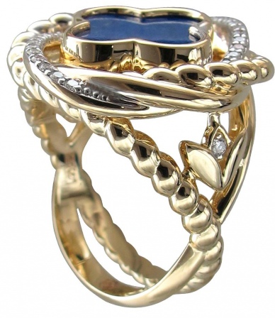 Кольцо с лазуритом и бриллиантами из жёлтого золота (арт. 836520)