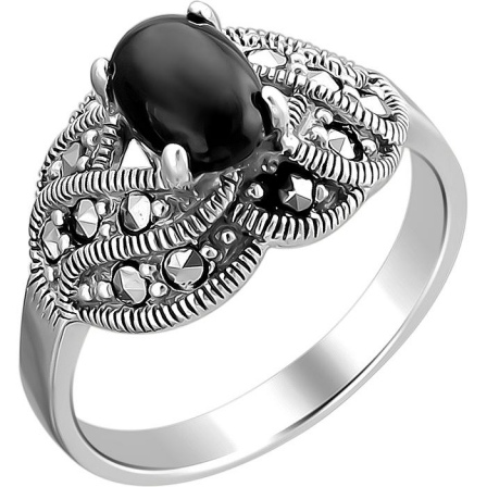 Кольцо с марказитами и ониксами из чернёного серебра (арт. 837464)