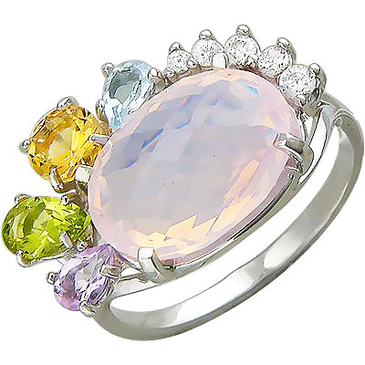 Кольцо с россыпью цветных камней из серебра (арт. 839210)