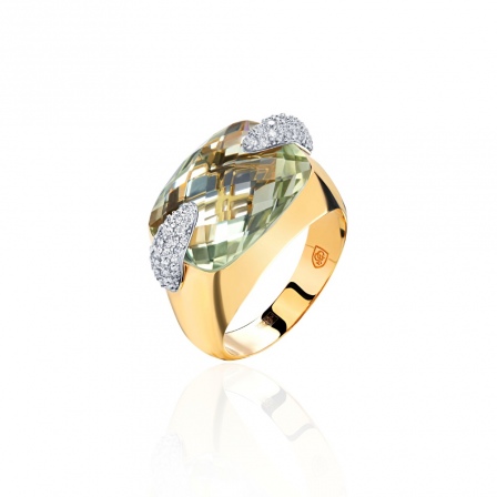 Кольцо с празиолитом и бриллиантами из комбинированного золота (арт. 842246)