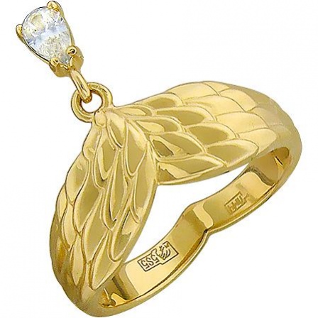 Кольцо Крылья с 1 фианитом из жёлтого золота (арт. 842965)