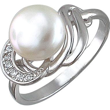 Кольцо с жемчугом и фианитами из серебра (арт. 843316)