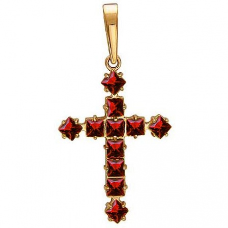 Крестик с 11 гранатами из красного золота (арт. 843482)