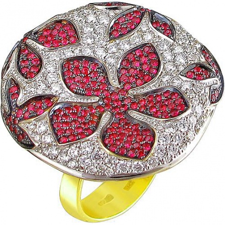 Кольцо Цветы с бриллиантами и рубинами из жёлтого золота 750 пробы (арт. 845055)