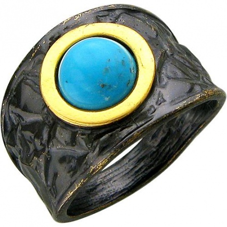 Кольцо с бирюзой из чернёного серебра с позолотой (арт. 846371)