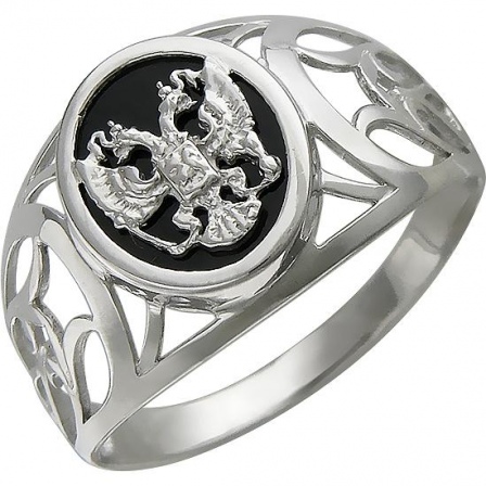 Кольцо Герб России с 1 ониксом из серебра (арт. 847427)