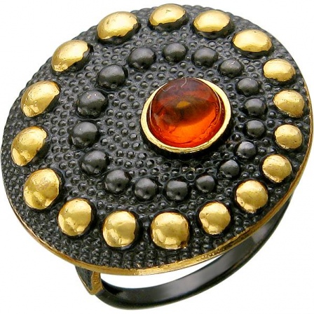Кольцо с янтарем из чернёного серебра с позолотой (арт. 847630)