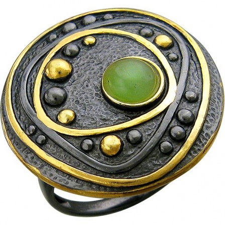 Кольцо с 1 нефритом из чернёного серебра с позолотой (арт. 848000)