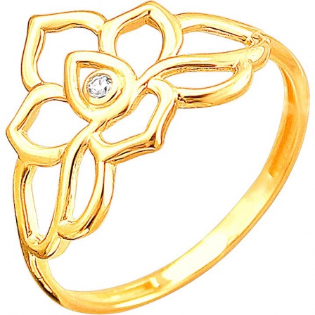 Кольцо Цветок с 1 фианитом из жёлтого золота (арт. 848413)