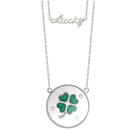 Колье "Lucky" с ювелирным стеклом и фианитами из серебра (арт. 850476)