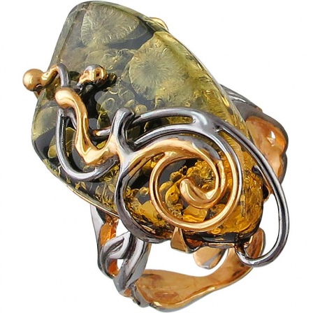 Кольцо с янтарем из чернёного серебра с позолотой (арт. 853451)