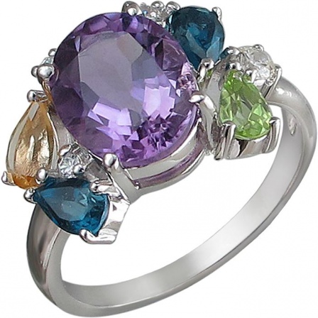 Кольцо с россыпью цветных и драгоценных камней из серебра (арт. 855182)