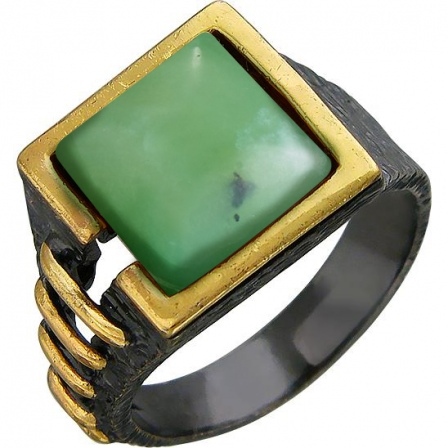 Кольцо с нефритами из чернёного серебра с позолотой (арт. 855492)