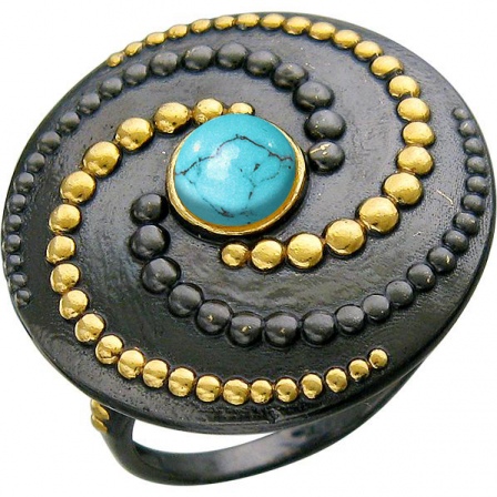 Кольцо с бирюзой из чернёного серебра с позолотой (арт. 855503)