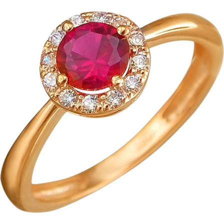 Кольцо с рубином и фианитами из красного золота (арт. 856436)