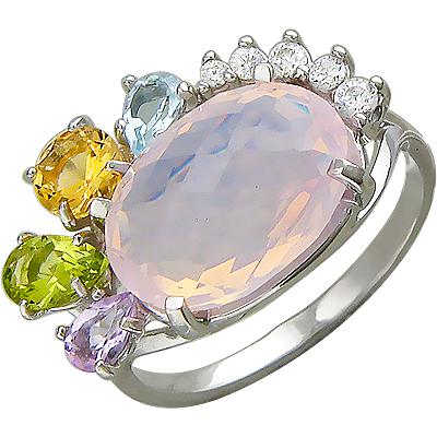 Кольцо с россыпью цветных камней из серебра (арт. 858278)