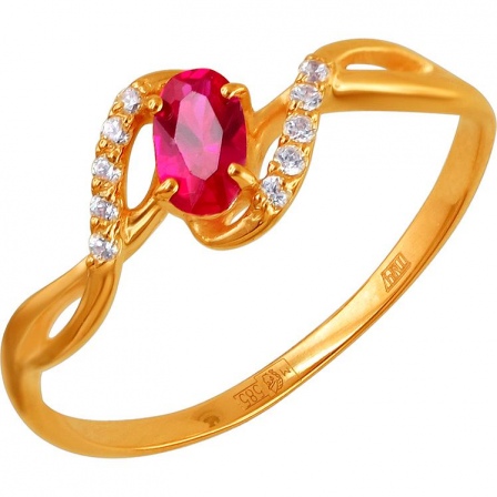 Кольцо с рубином и фианитами из красного золота (арт. 860717)