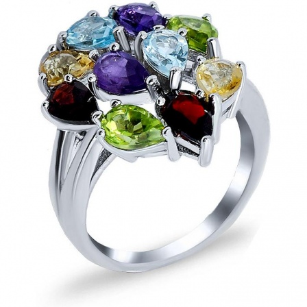 Кольцо с россыпью цветных камней из серебра (арт. 904298)